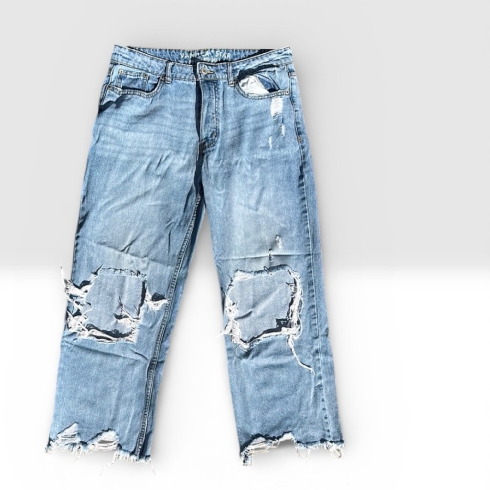 Vanilla Star Light Blue distressed cropped Jeans